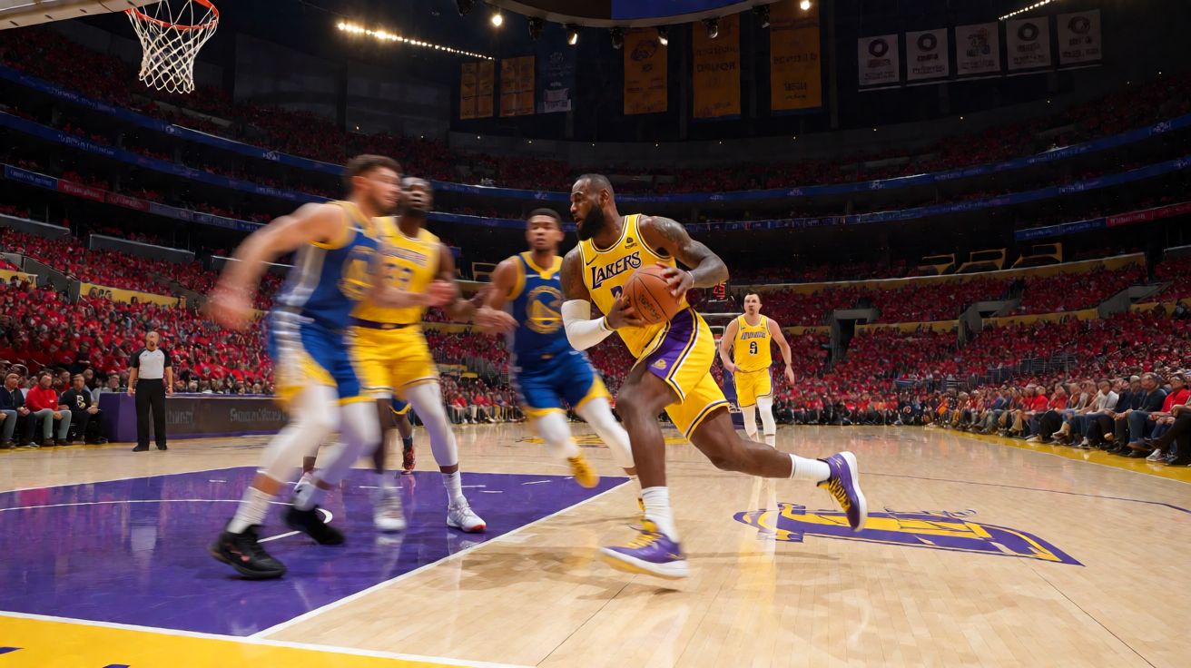 NBA湖人勇士激烈对决比赛现场